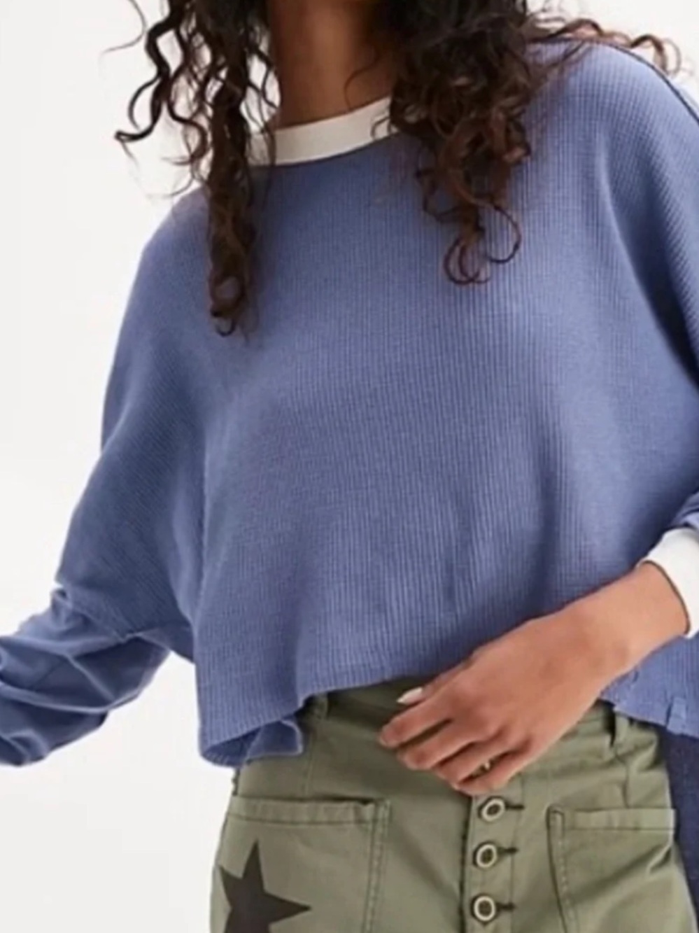 Free People We The Free Waffle Knit Top Oversized Fit Boho Grunge Casual